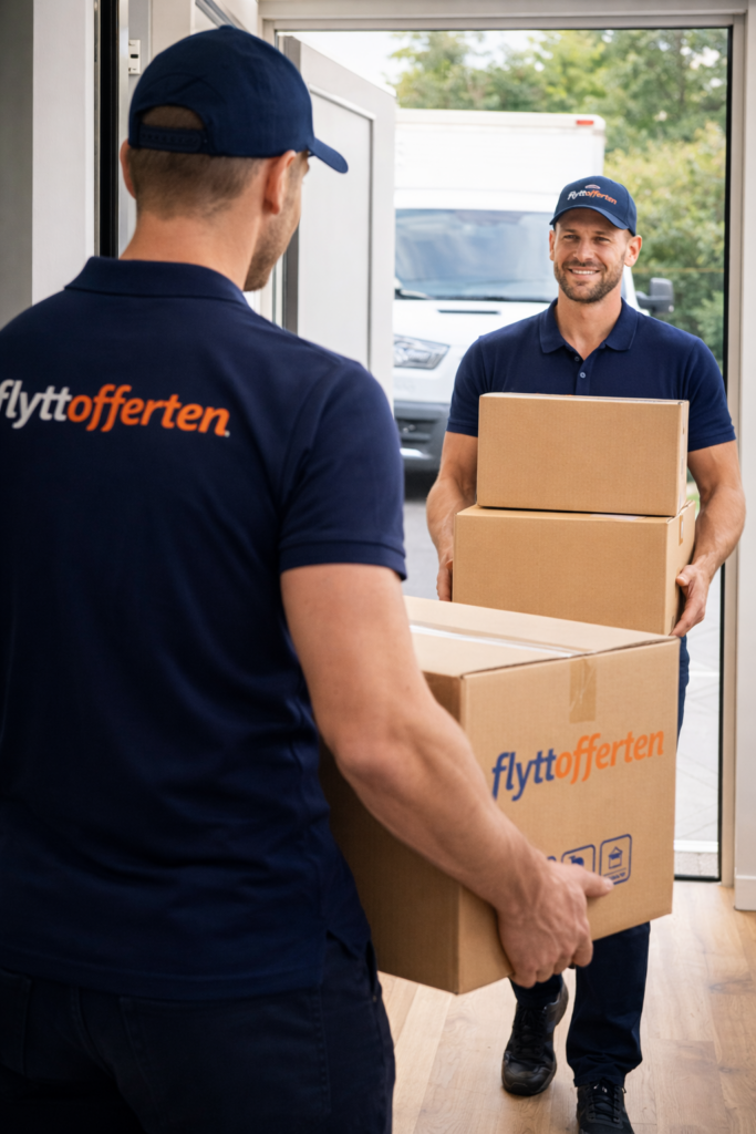 Flyttofferten personal Personal ber in kartonger hos en kund - Flyttofferten.se